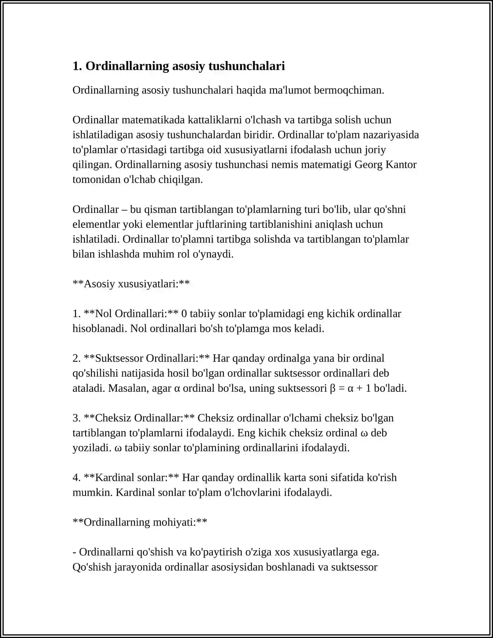TOʻPLAMDA ORDINALLAR VA KOORDINATLAR TUSHUNCHASI. KANTOR TEOREMASI 4
