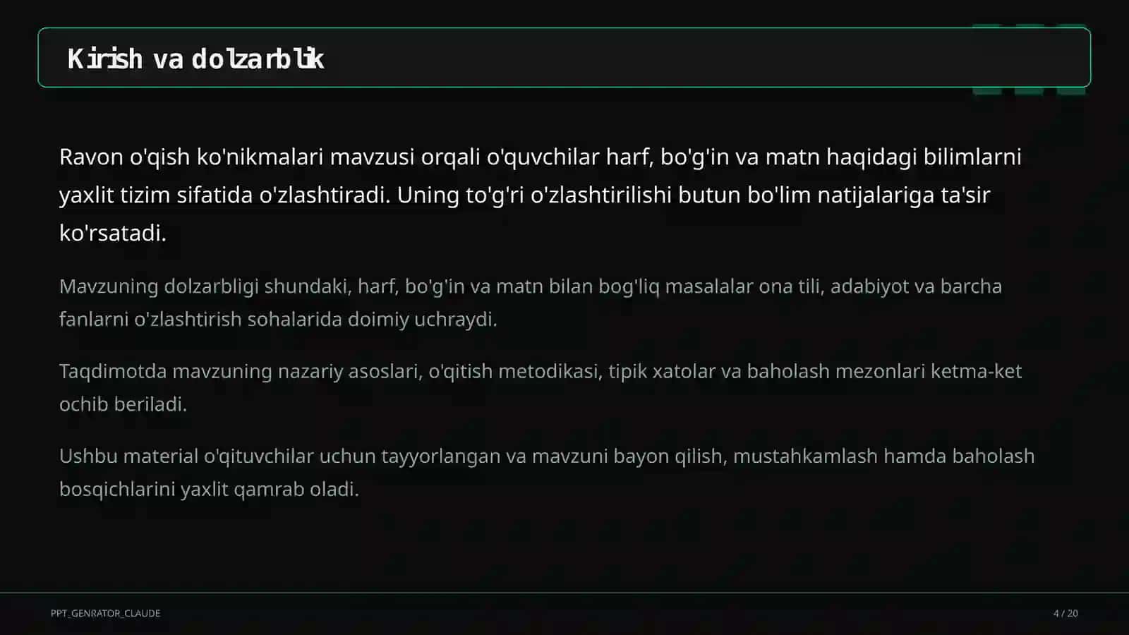 Ravon o'qish ko'nikmalari (1-sinf) 4