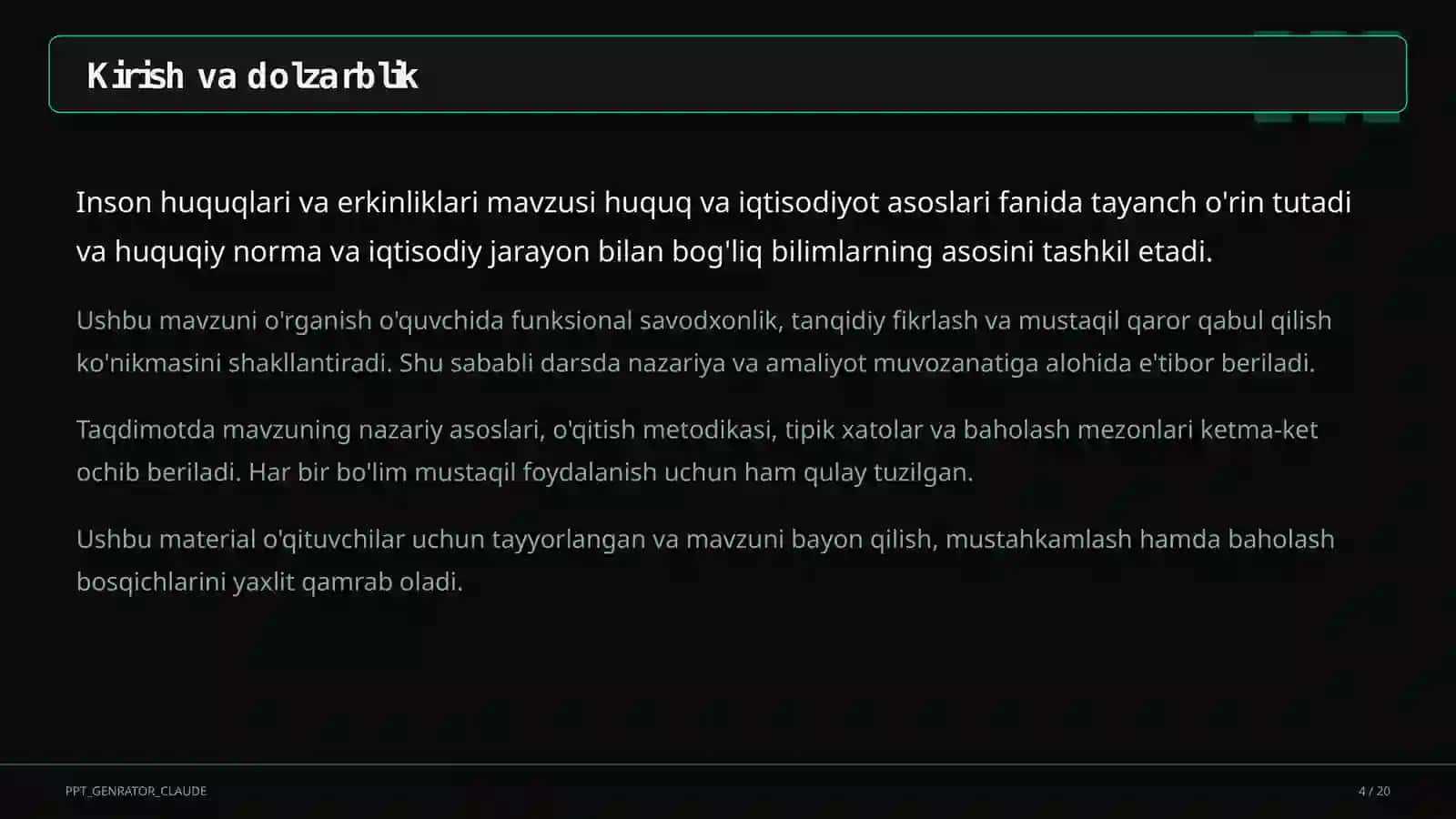 Inson huquqlari va erkinliklari (9-sinf) 4