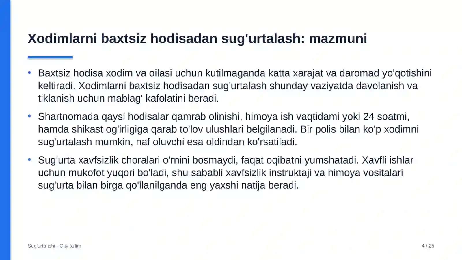 dasturiy ta'minotni testlash sohasida xodimlarni baxtsiz hodisalardan sug'urtalash 8442 4
