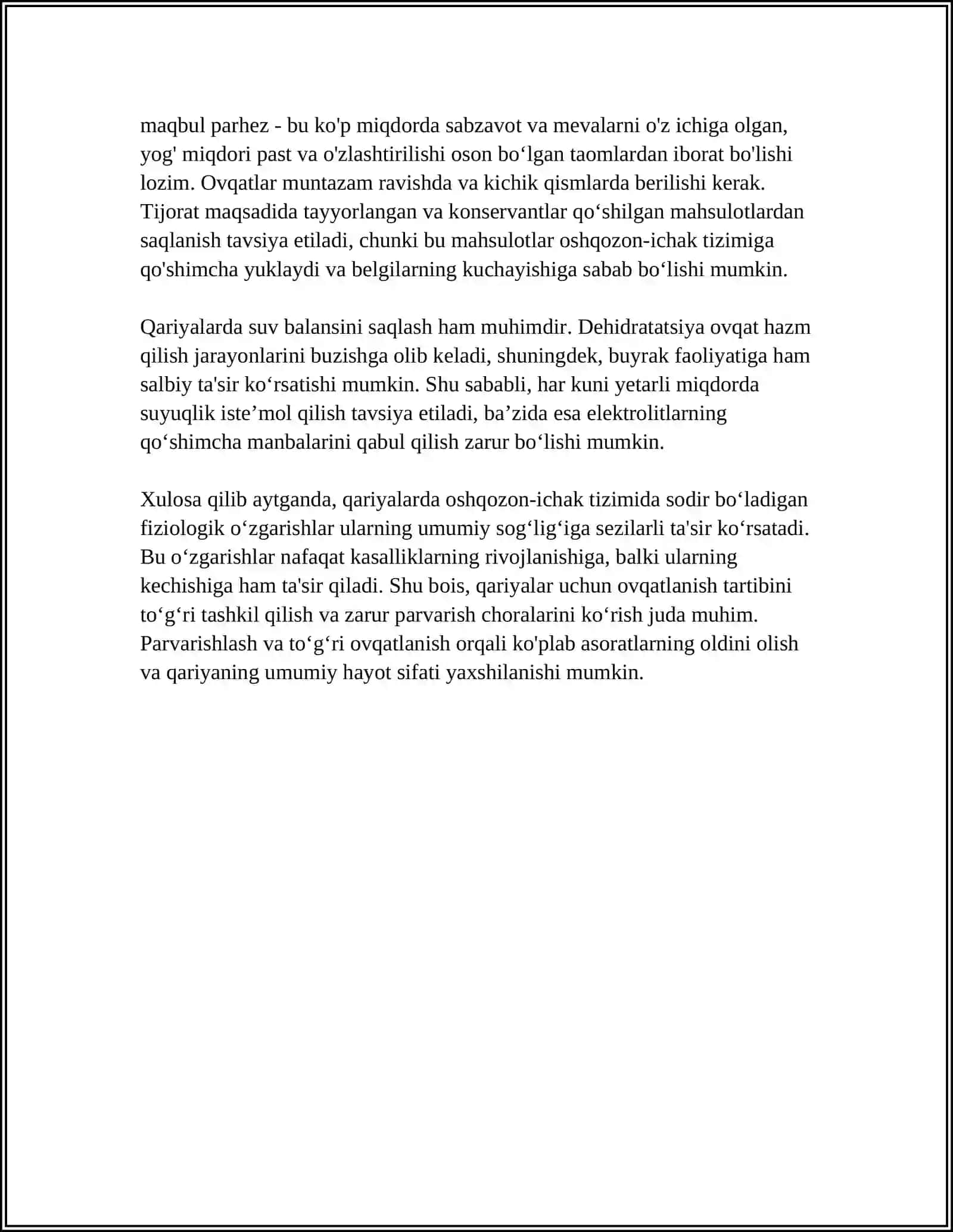 QARIYALARDA OVQAT HAZM QILISH TIZIMI KASALLIKLARINING KECHISHI VA BU KASALLIKLARIDA PARVARISHLASH 4