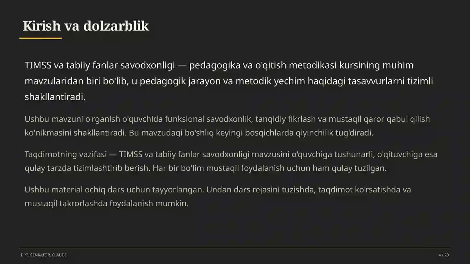 TIMSS va tabiiy fanlar savodxonligi 4