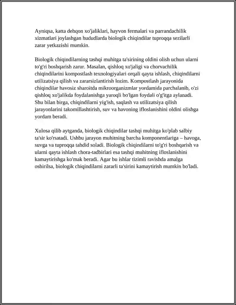 TASHQI MUHITNI BIOLOGIK VA TEXNOLOGIK CHIQINDILAR BILAN IFLOSLANISHI 4