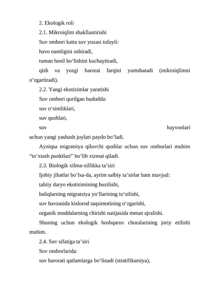 Suv Omborlarining Qurilishi Natijasida Loyqa Oqiziqar Rejimining O‘zgarishi va Uning Quyi Oqimiga Ta’siri 4