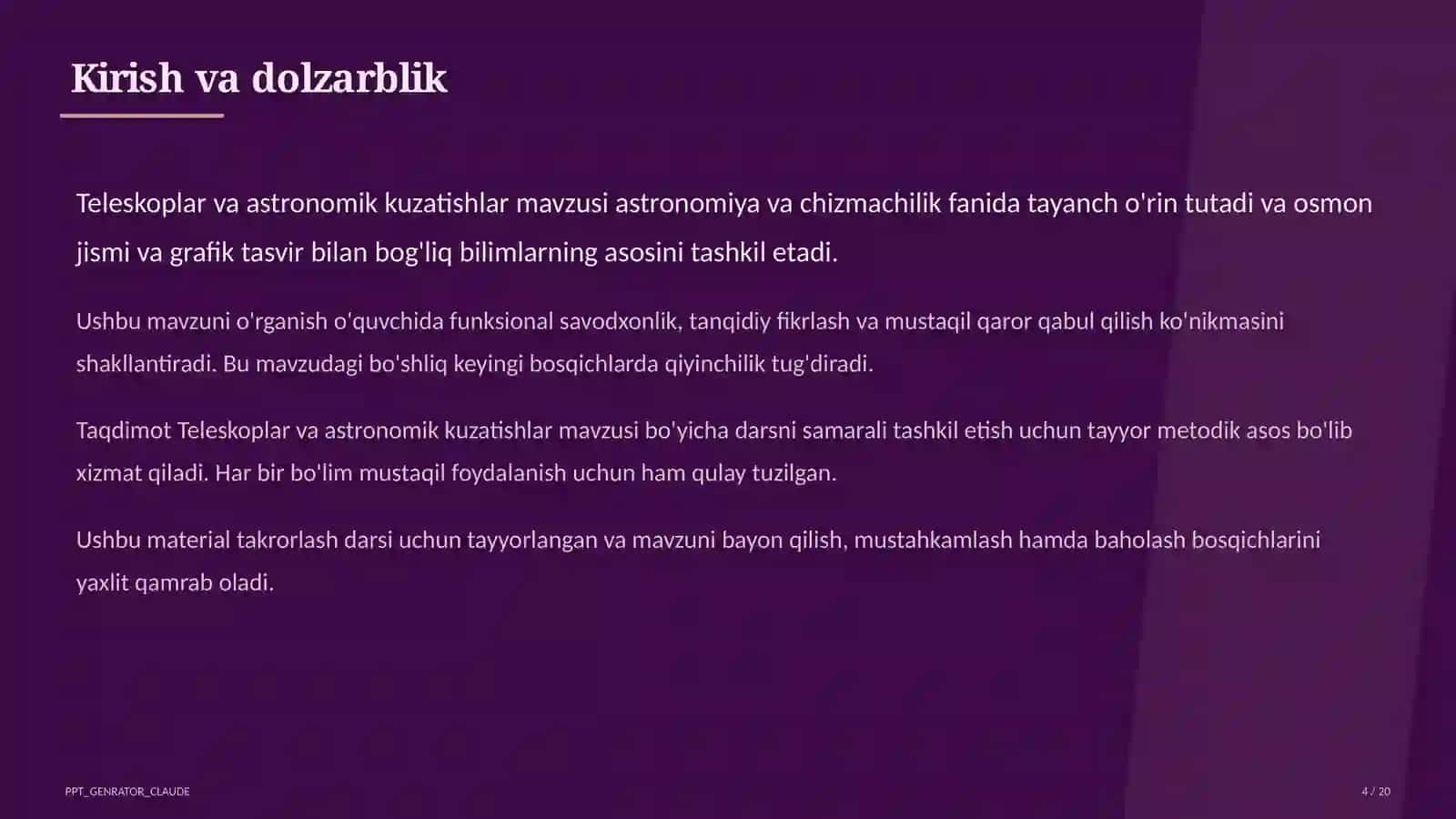 Teleskoplar va astronomik kuzatishlar (10-sinf) 4
