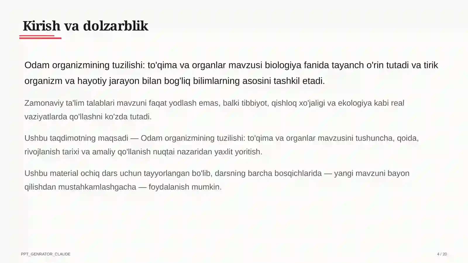 Odam organizmining tuzilishi: to'qima va organlar (8-sinf) 4