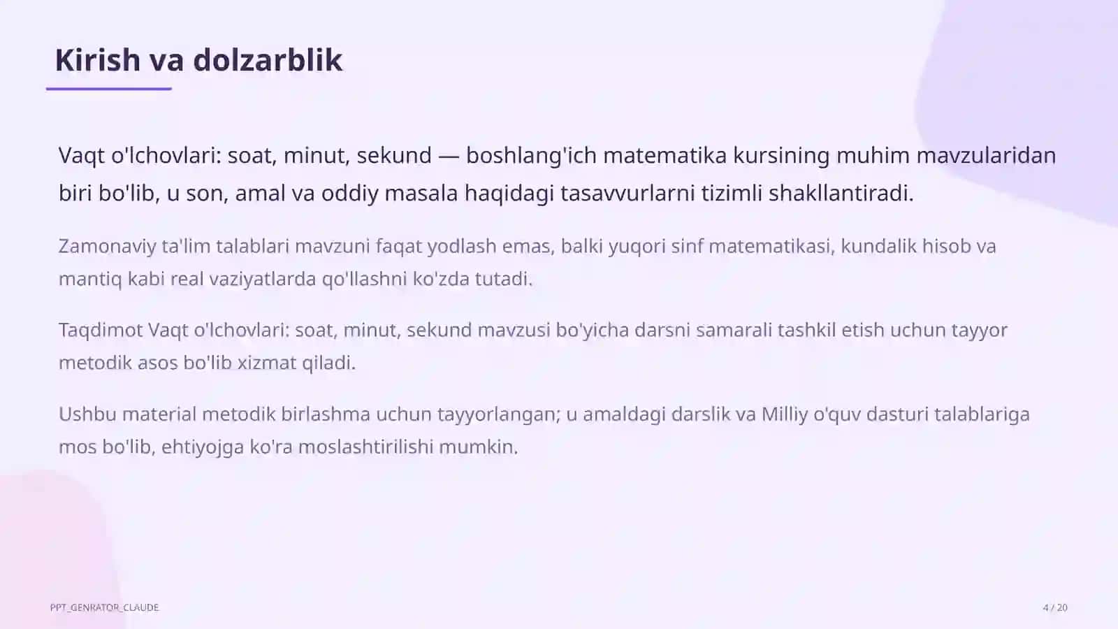 Vaqt o'lchovlari: soat, minut, sekund (3-sinf) 4