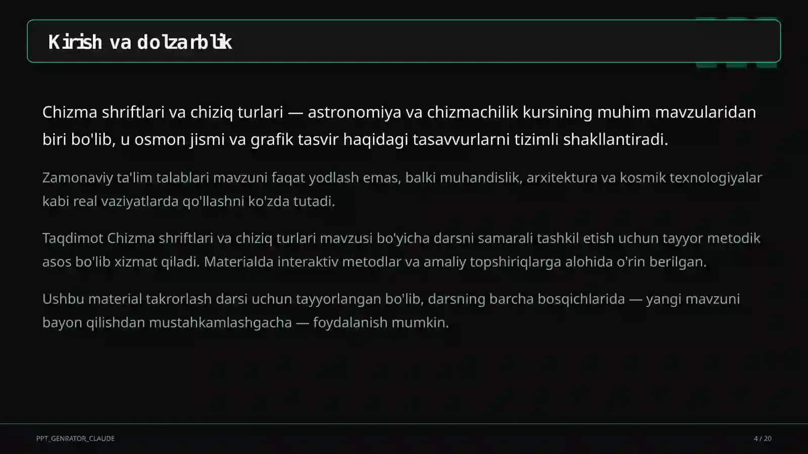 Chizma shriftlari va chiziq turlari (8-sinf) 4