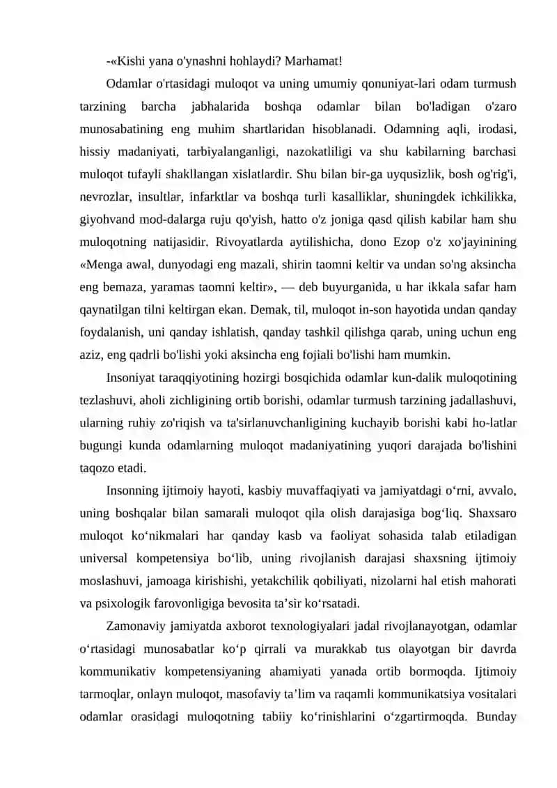 SHAXSARO MULOQOT KO'NIKMALARINI RIVOJLANTIRUVCHI TRENING DASTURLARI 4
