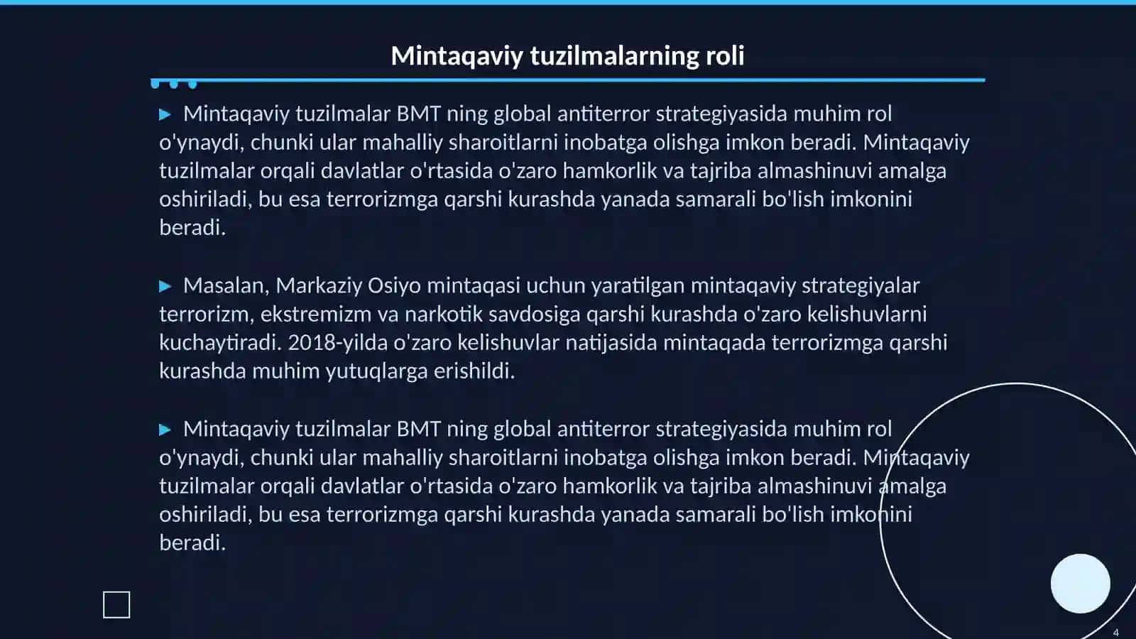 BMT ning global antitteror strategiyasi bôyicha mintaqaviy tuzilmasi 4