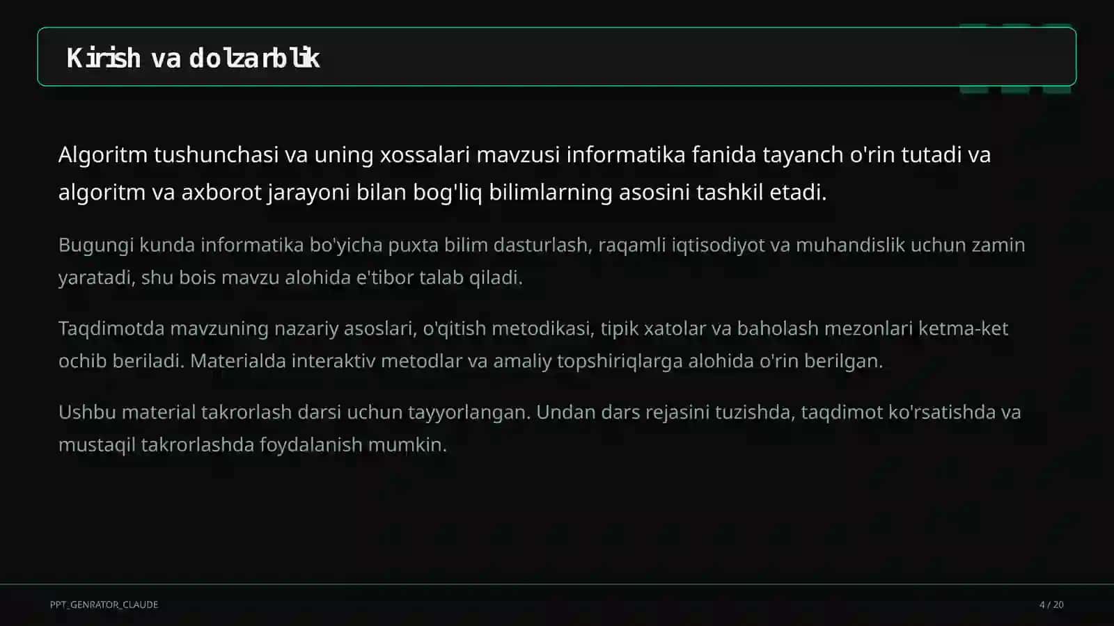 Algoritm tushunchasi va uning xossalari (6-sinf) 4