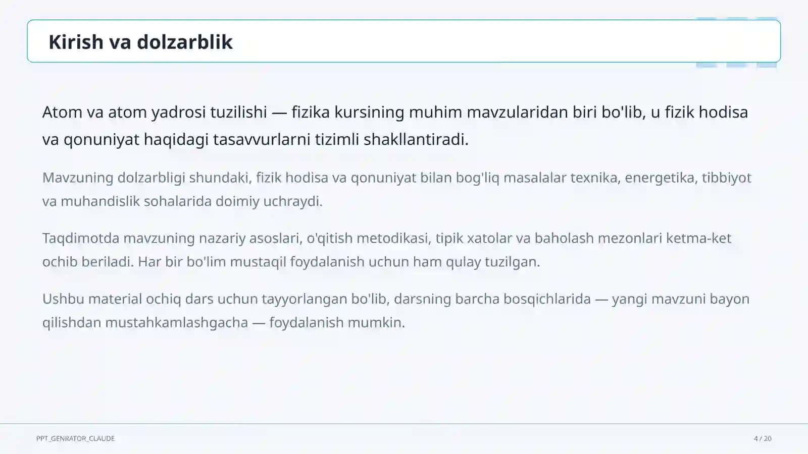 Atom va atom yadrosi tuzilishi (11-sinf) 4