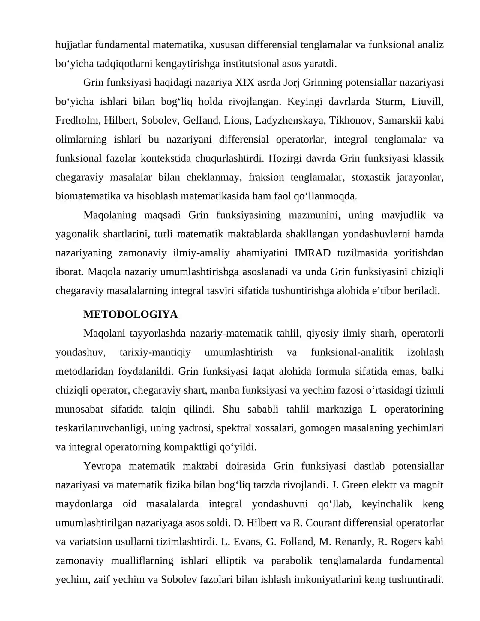 GRIN FUNKSIYASI: GRIN FUNKSIYASINING MAVJUDLIGI VA YAGONALIGI HAQIDA 4
