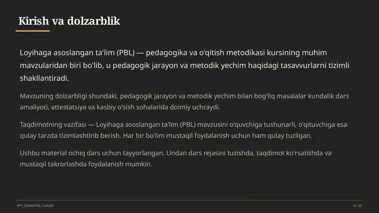Loyihaga asoslangan ta'lim (PBL) 4
