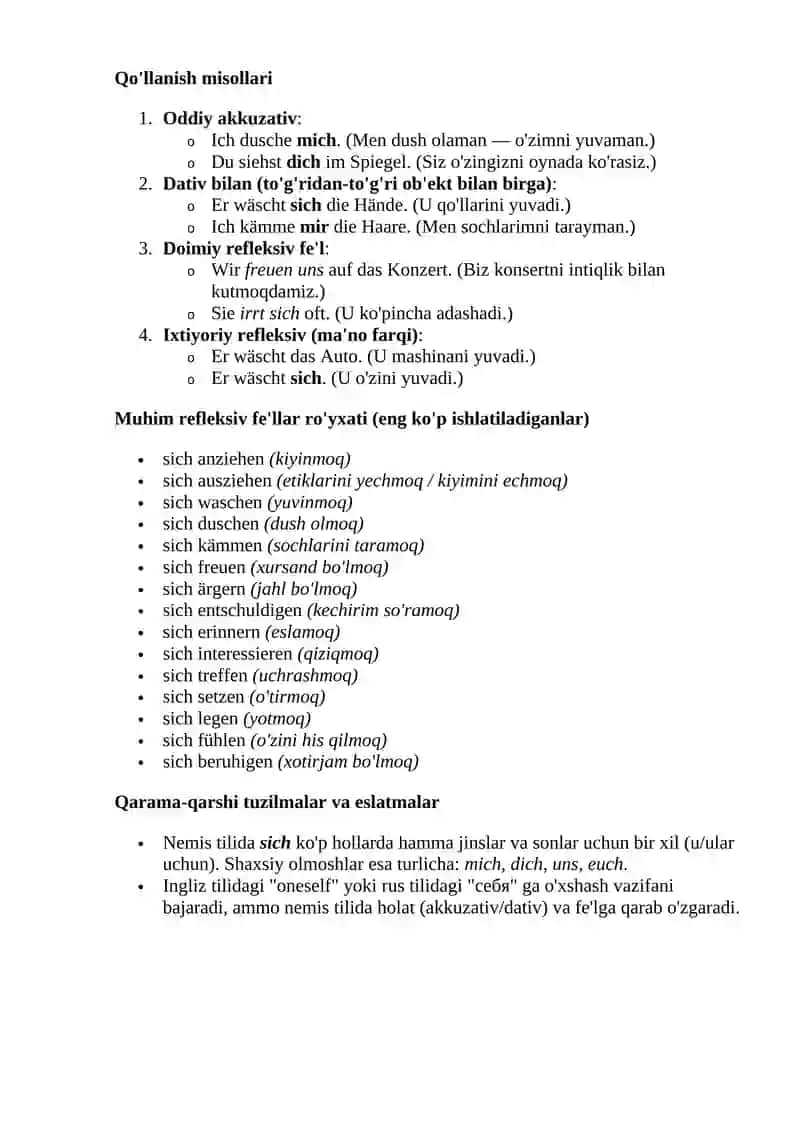 Die Reflexivverben (Refleksiv fe'llar) 4