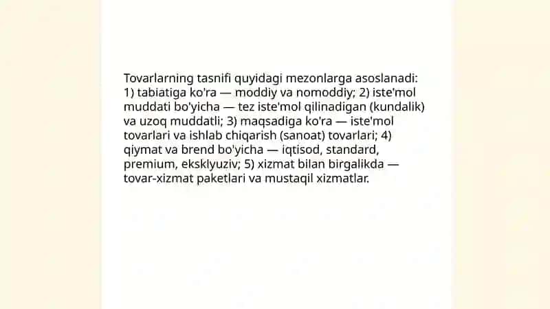 Tovar tushunchasi va tovar siyosati 4