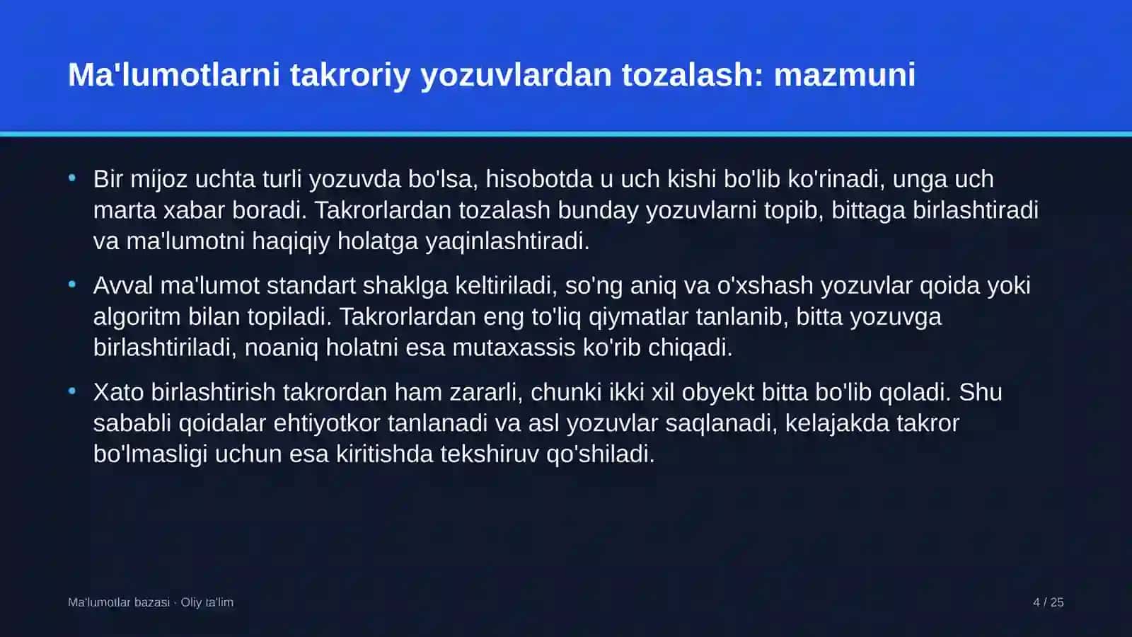 Elektr podstansiyalarida ma'lumotlarni takroriy yozuvlardan tozalash 4