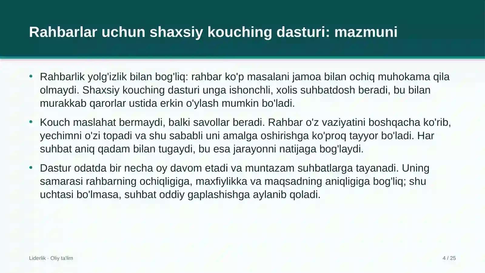 ta'mirlash pardozlash ishlarida rahbarlar uchun shaxsiy kouching dasturi 3722 4