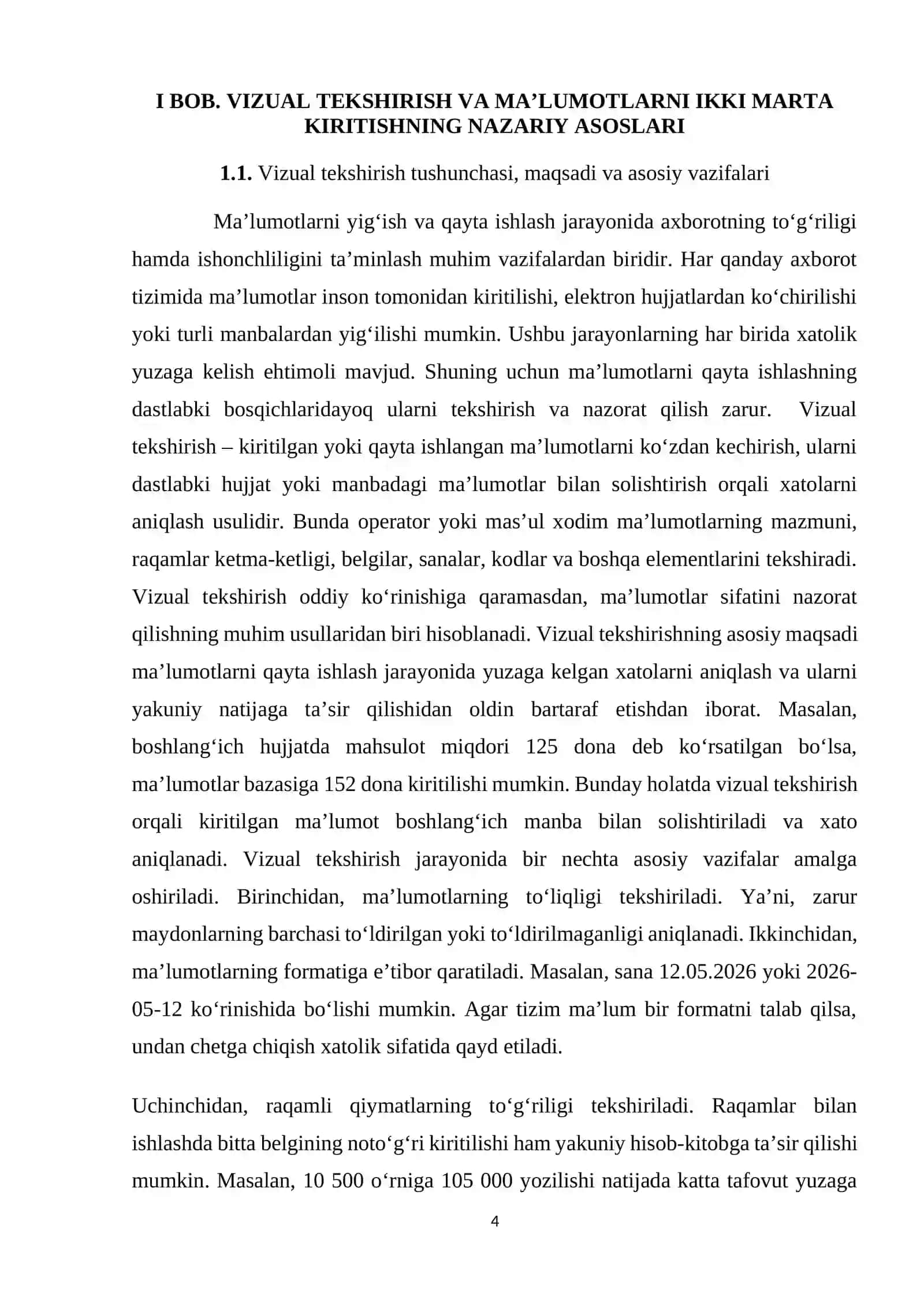 Vizual tekshirish va ma`lumotlanri ikki marta kiritish 4