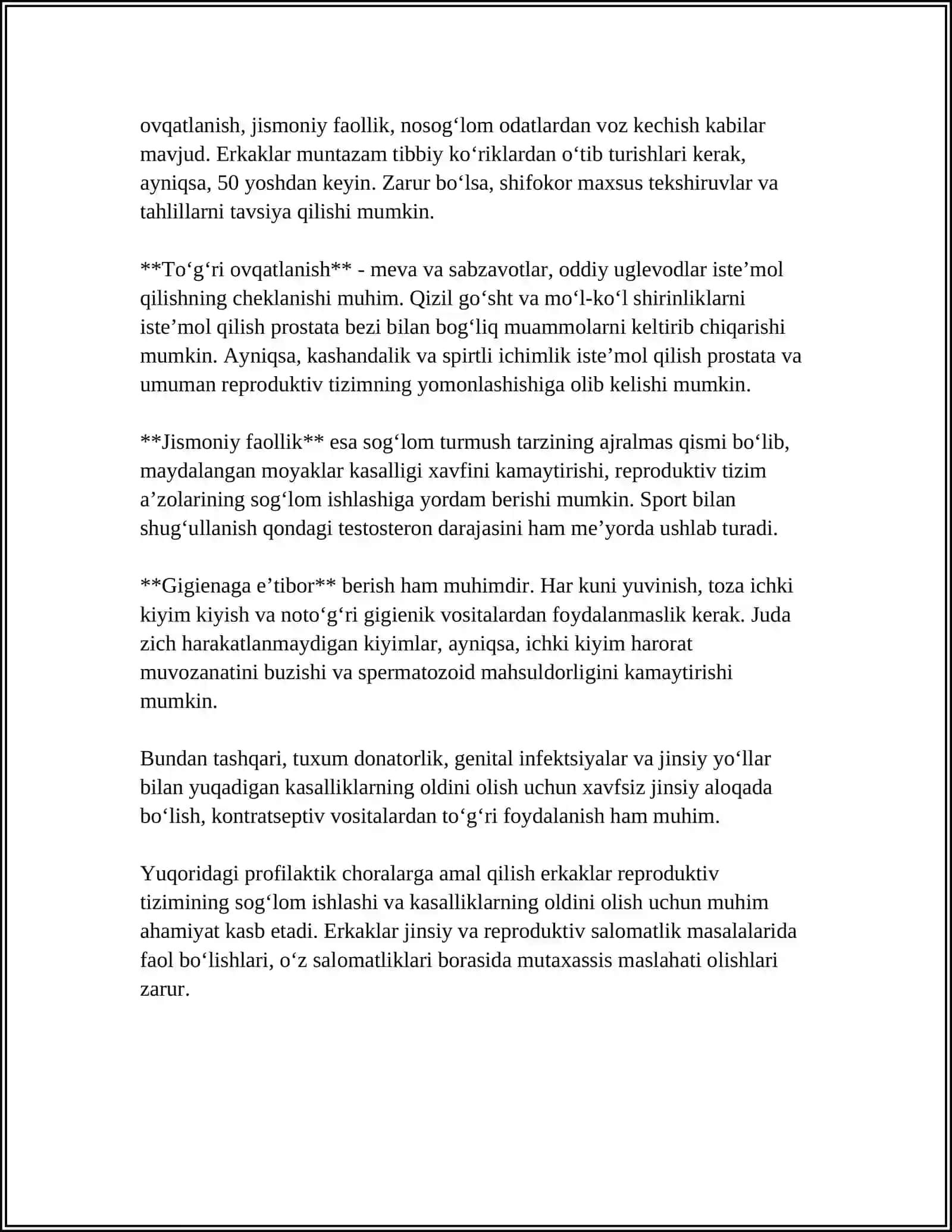 ERKAKLAR REPRODUKTIV TIZIMI KASALLIKLARI PROFILAKTIKAISI VA GIGENASI 4