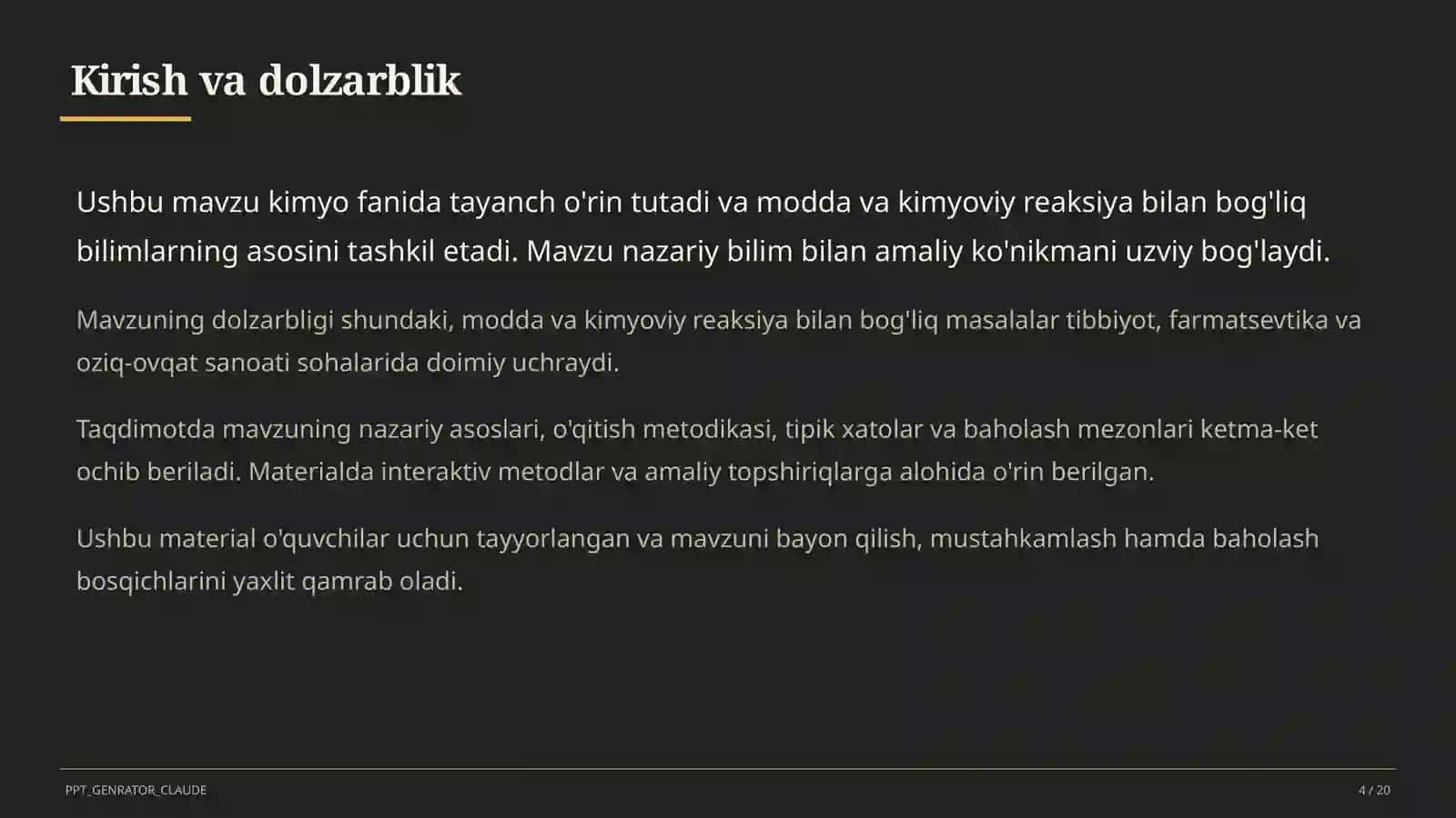 Moddalar va ularning xossalari: sof modda va aralashma (7-sinf) Kimyo 4
