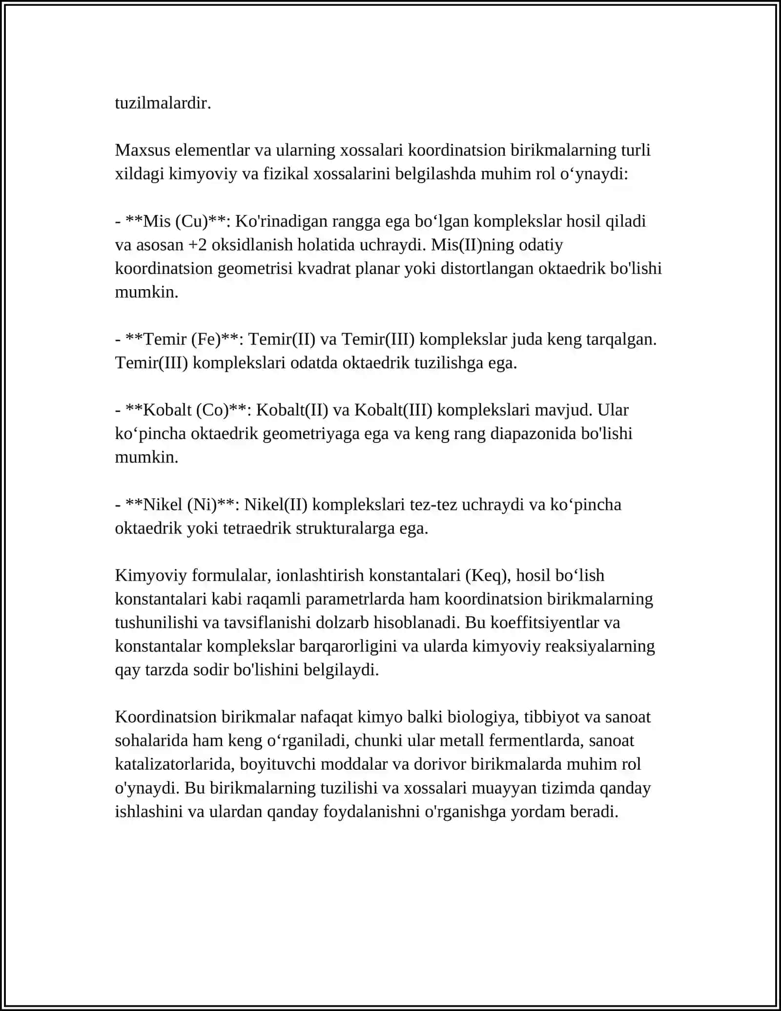 Koordinatsion birikmalar tarkibi 4