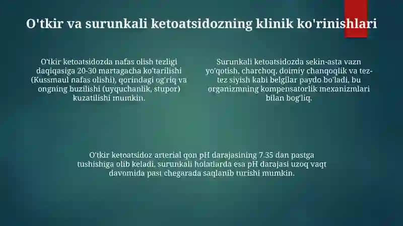 Qandli diabet va ochlikda ketanuriya va ketonemiya 4