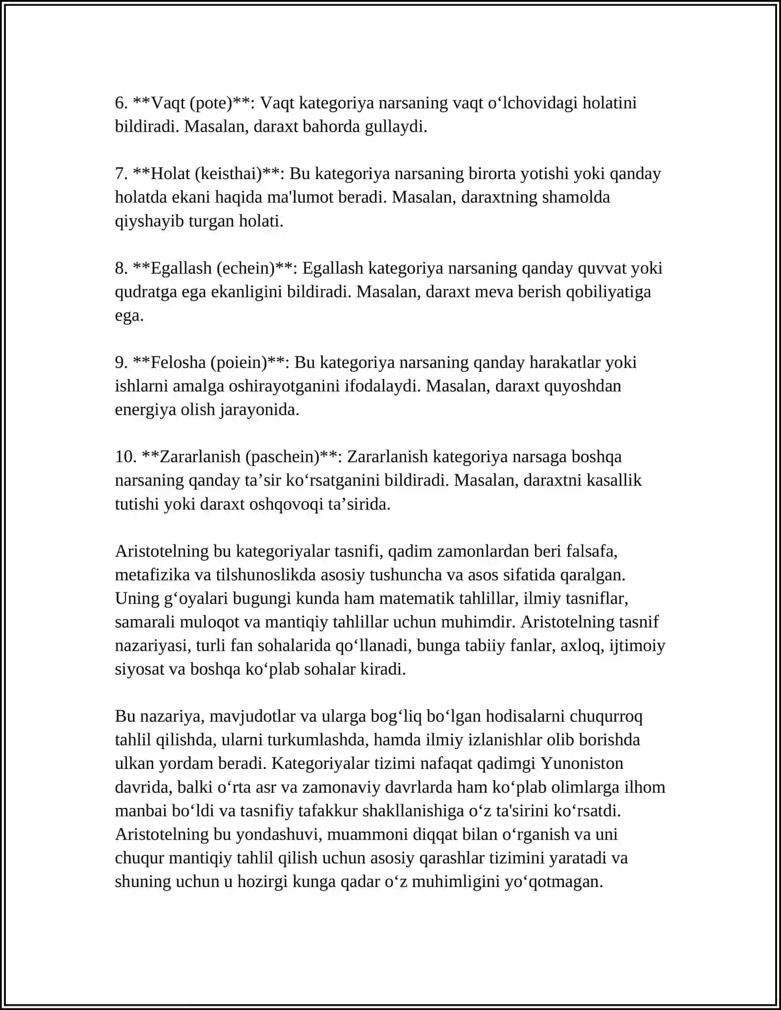 ARISTOTEL FAROBIY VA KANT ONTOLOGIYASIDA KATEGORIYALARNING TASNIFI 4