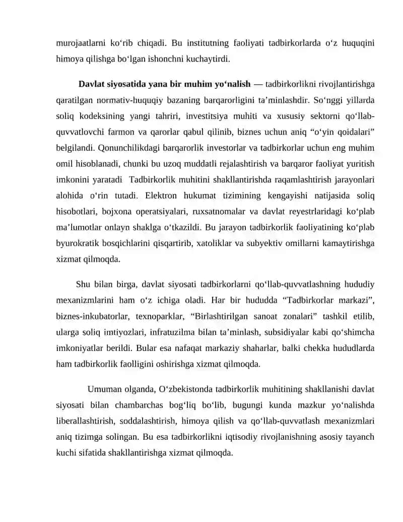 Oʻzbekistonda tadbirkorlik muhitini yaxshilashga qaratilgan islohotlar 4