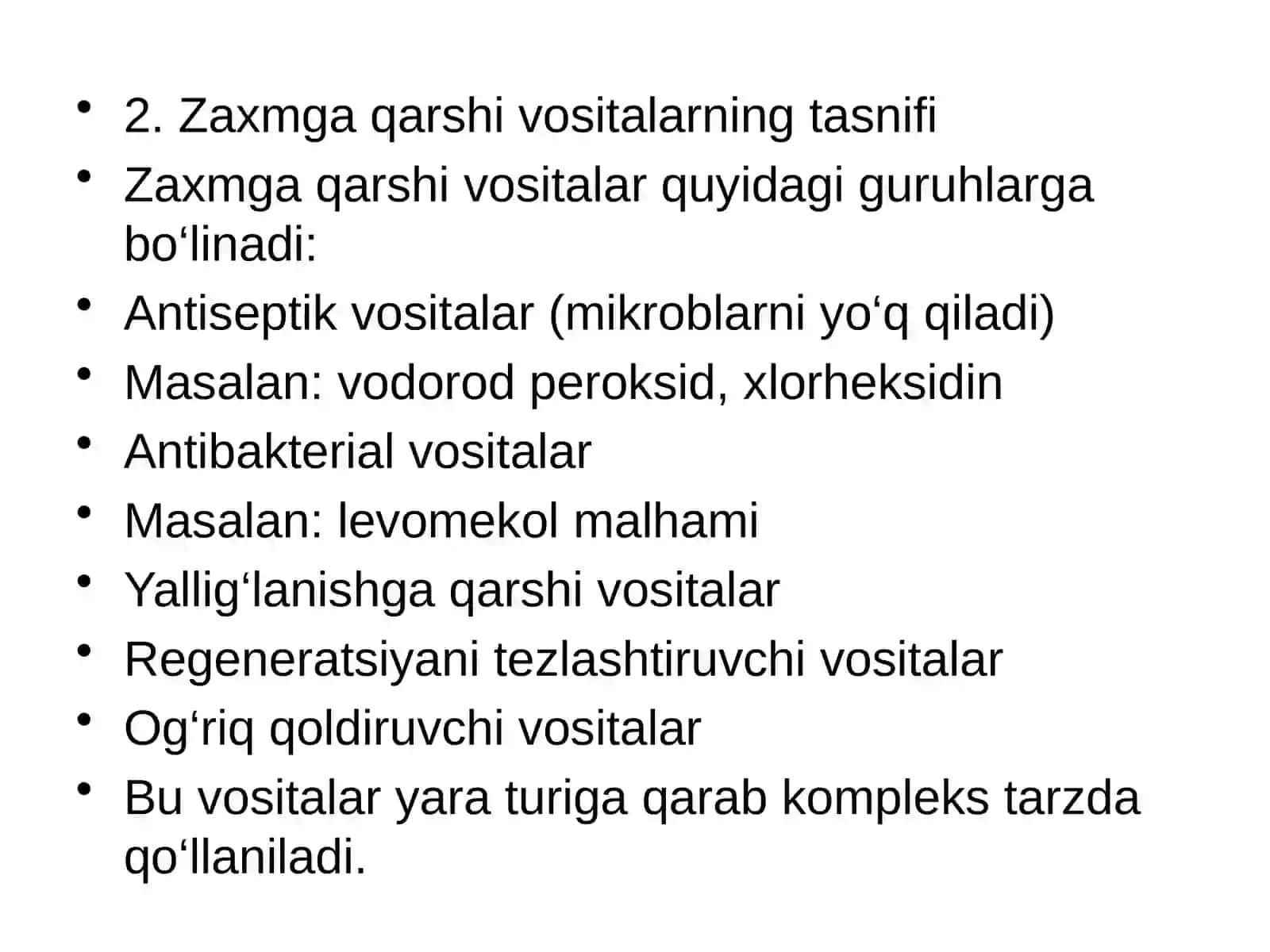 Zaxmga qarshi vositalar. Regenerantlar va reparantlar 4
