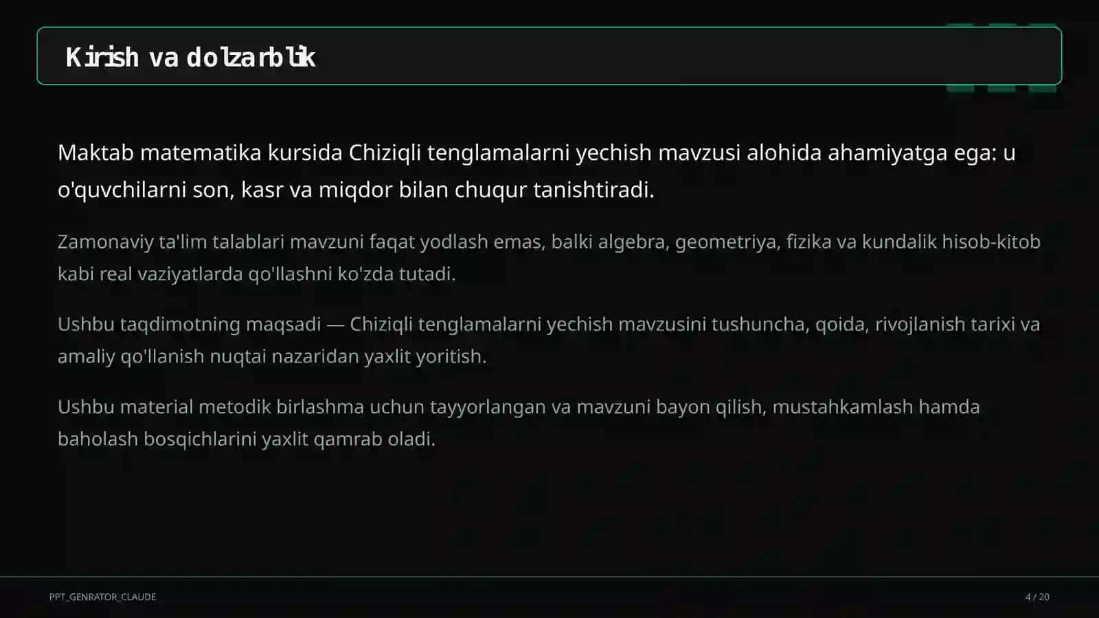 Chiziqli tenglamalarni yechish (6-sinf) 4
