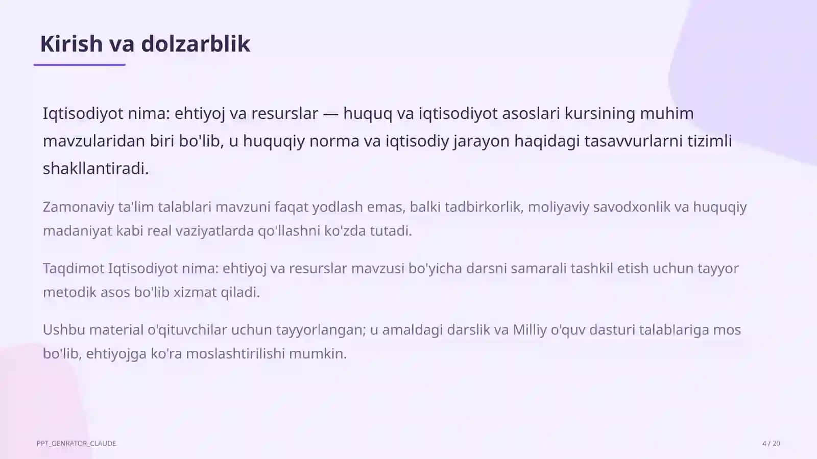 Iqtisodiyot nima: ehtiyoj va resurslar (9-sinf) 4