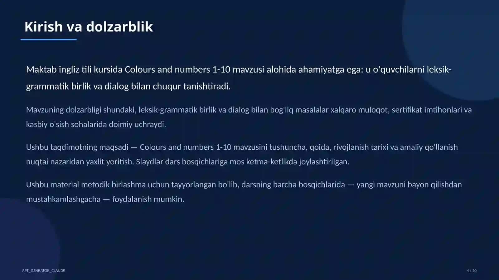 Colours and numbers 1-10 (1-sinf) 4