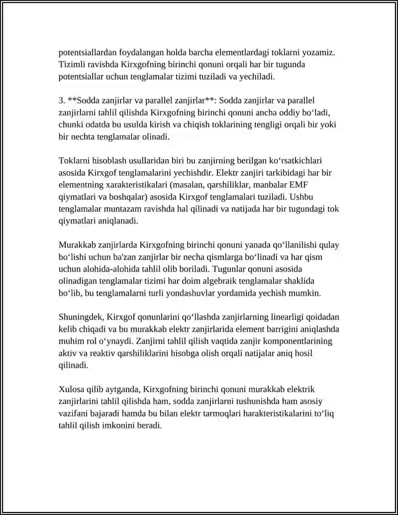 MURAKKAB ELEKTR ZANJIRLARINI XISOBLASH USULLARI: KIRXGOF QONUNLARINI QOLLASH 4