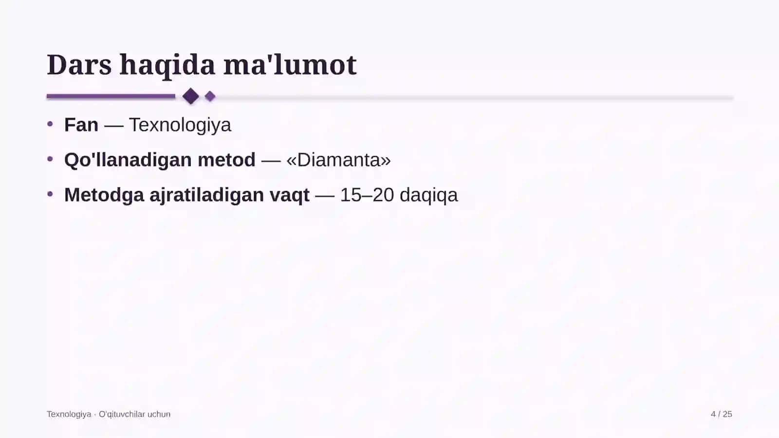 texnologiya darslarida diamanta metodidan foydalanish 9946 4