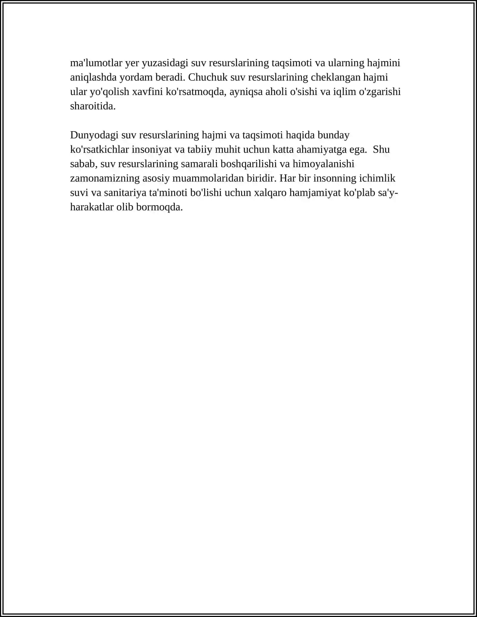 DUNYODA VA OʻZBELISTON RESPUBLIKASIDA SUVNI ISHLATISH XAJMI 4