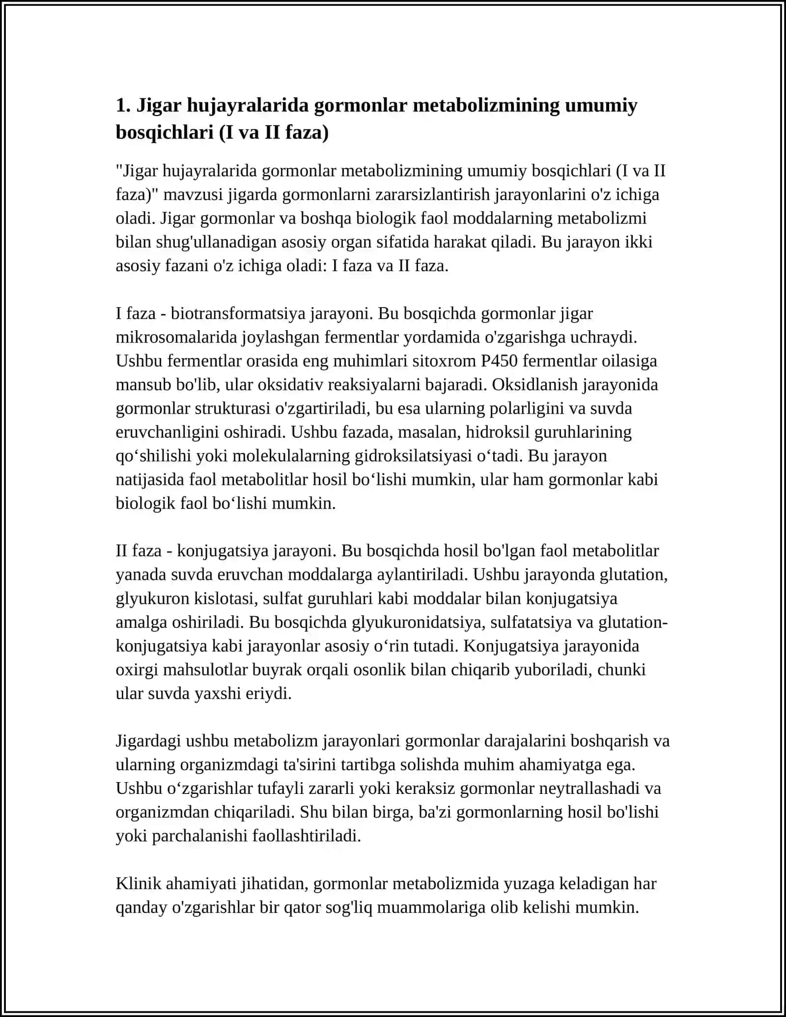 Jigar hujayralarida gormonlar metabolizmining umumiy bosqichlari (I va II faza) 4
