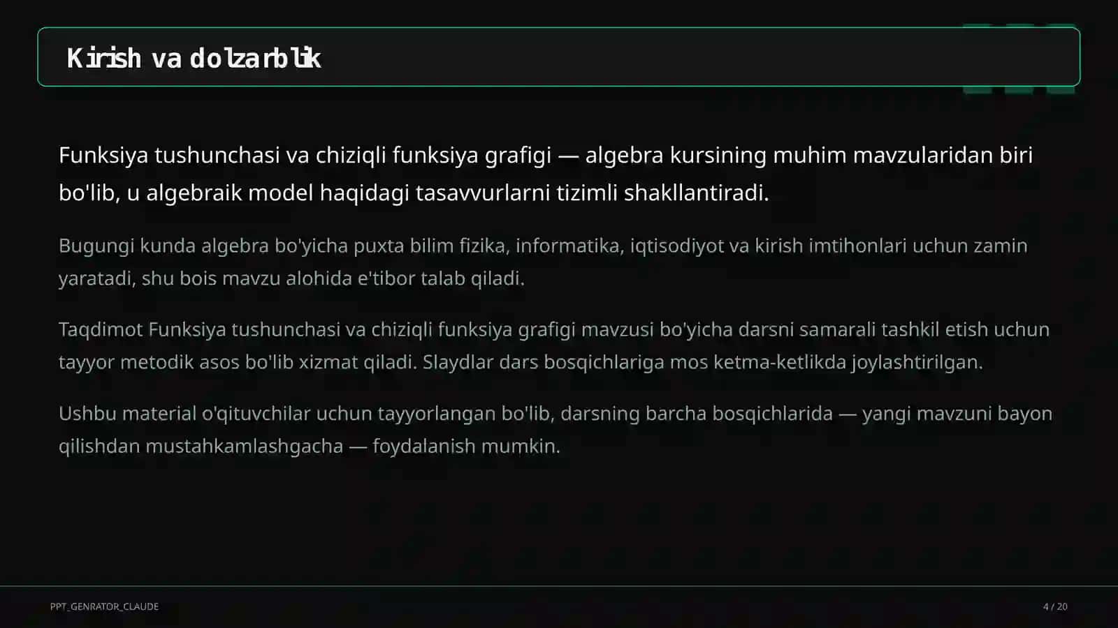 Funksiya tushunchasi va chiziqli funksiya grafigi (7-sinf) 4