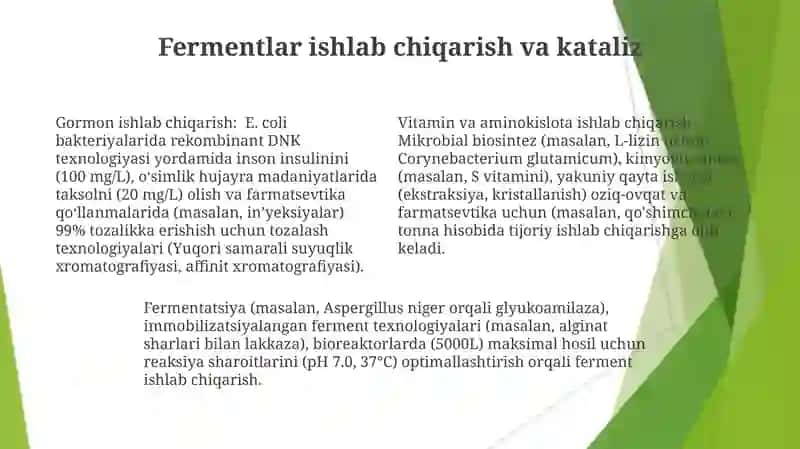 Fermentlar ishlab chiqarish va ulardan foydalanish 4