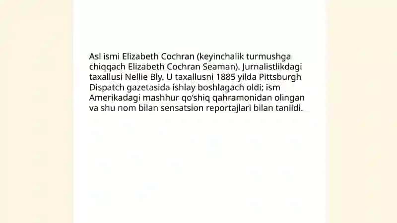 Nellie Bly AQSh jurnalisti haqida ma‘lumot 4
