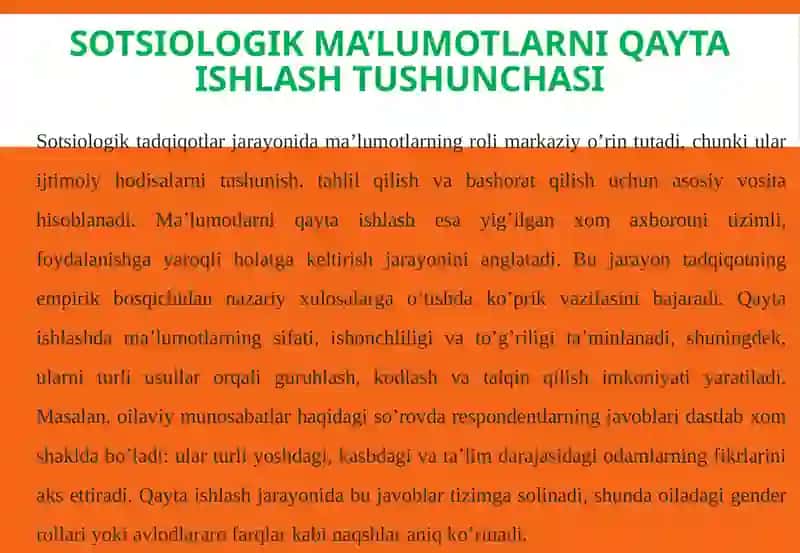 Sotsiologik ma'lumotlarni qayta ishlash va tahlil qilishning miqdoriy (nostatistik) metodlari 4