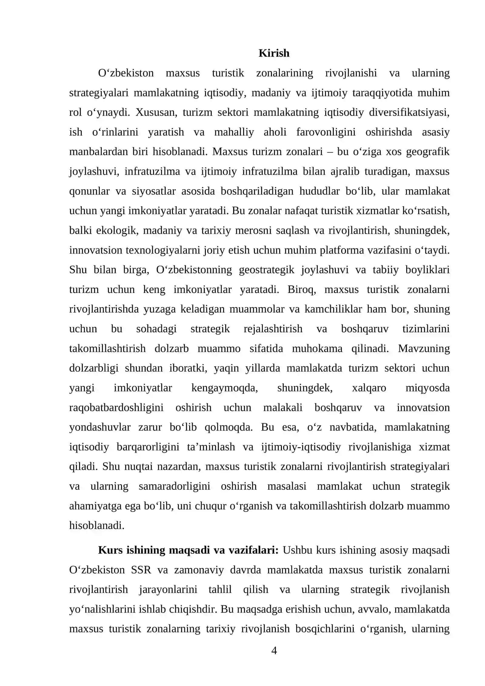 TURIZM VA MEHMONDOʻSTLIK FANIDAN TAYYORLAGAN KURS ISHI 4