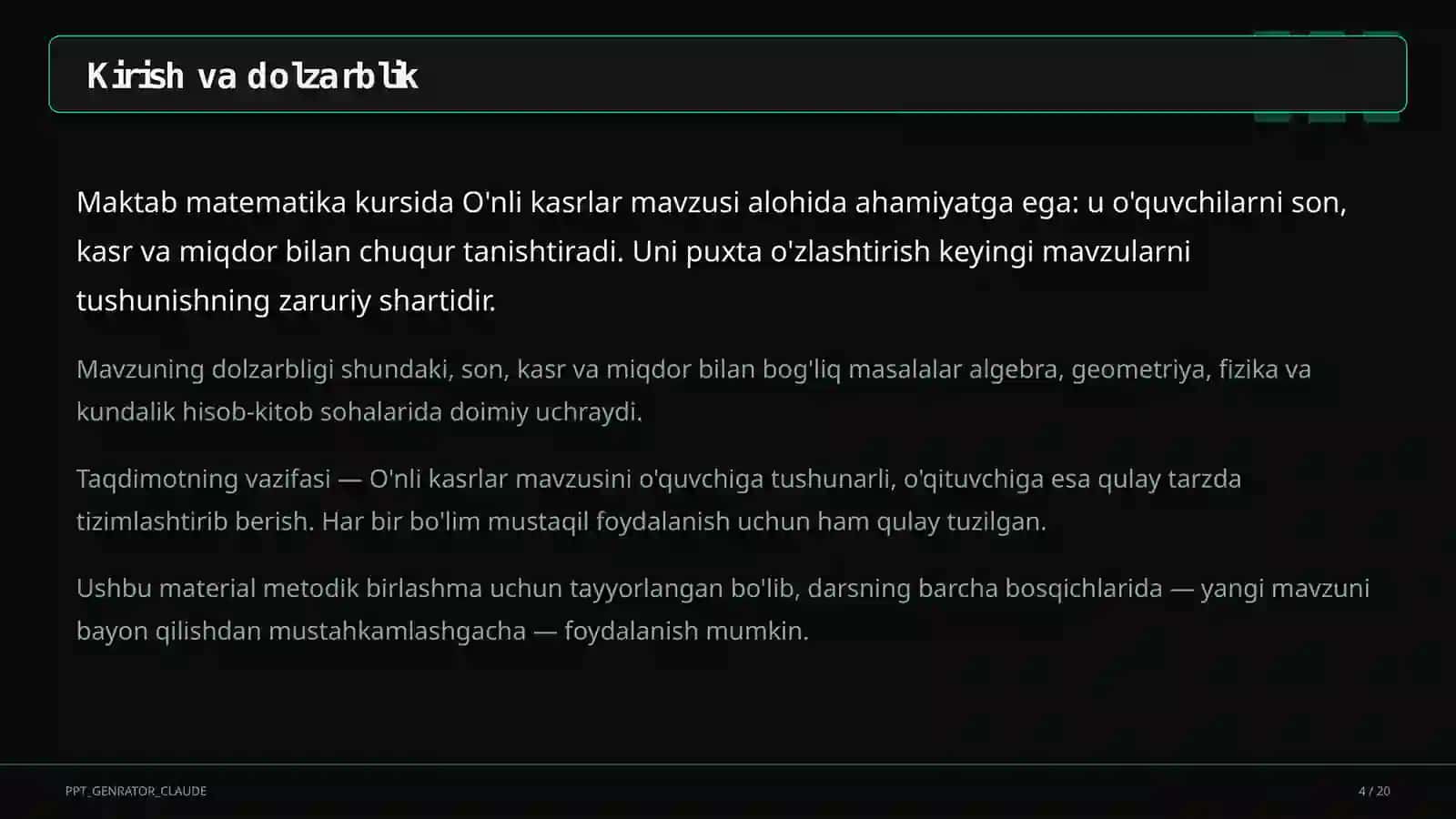 O'nli kasrlar (5-sinf) 4