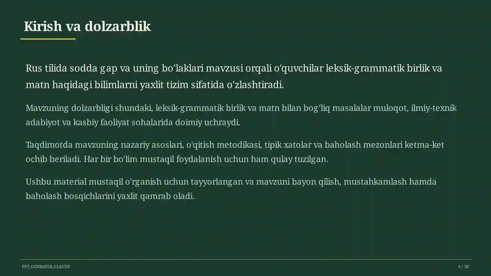 Rus tilida sodda gap va uning bo'laklari (8-sinf) 4