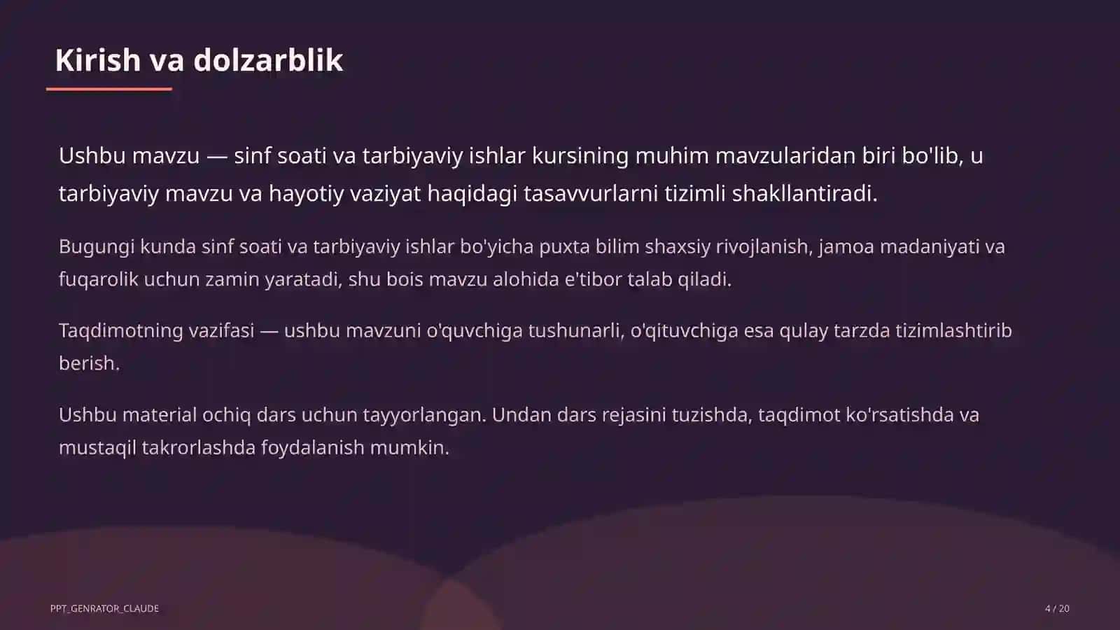 Sinf soati va tarbiyaviy tadbirlar 4
