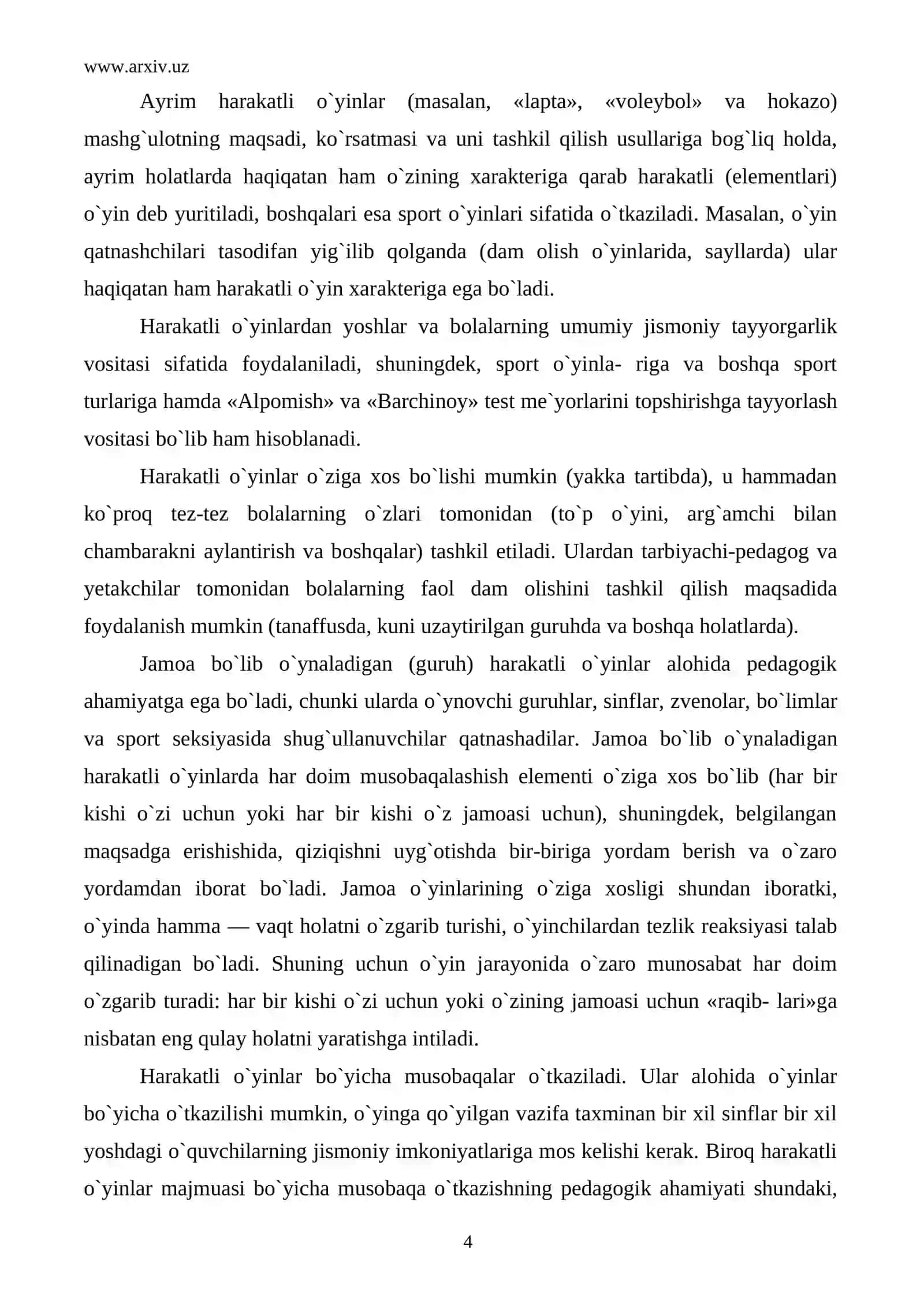 Harakatli o`yinlarni turkumlanishi tasnifi va ularning pedagogik ahamiyati 4