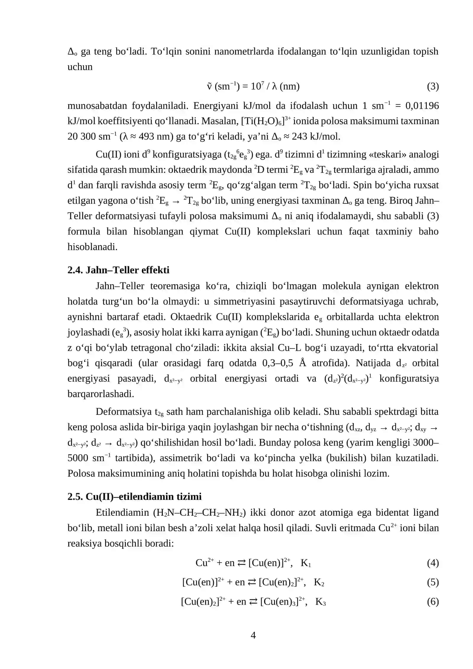 Kompleks birikmalarning tarkibi va xossalarini zamonaviy fizik-kimyoviy metodlar bilan tadqiq qilish 4
