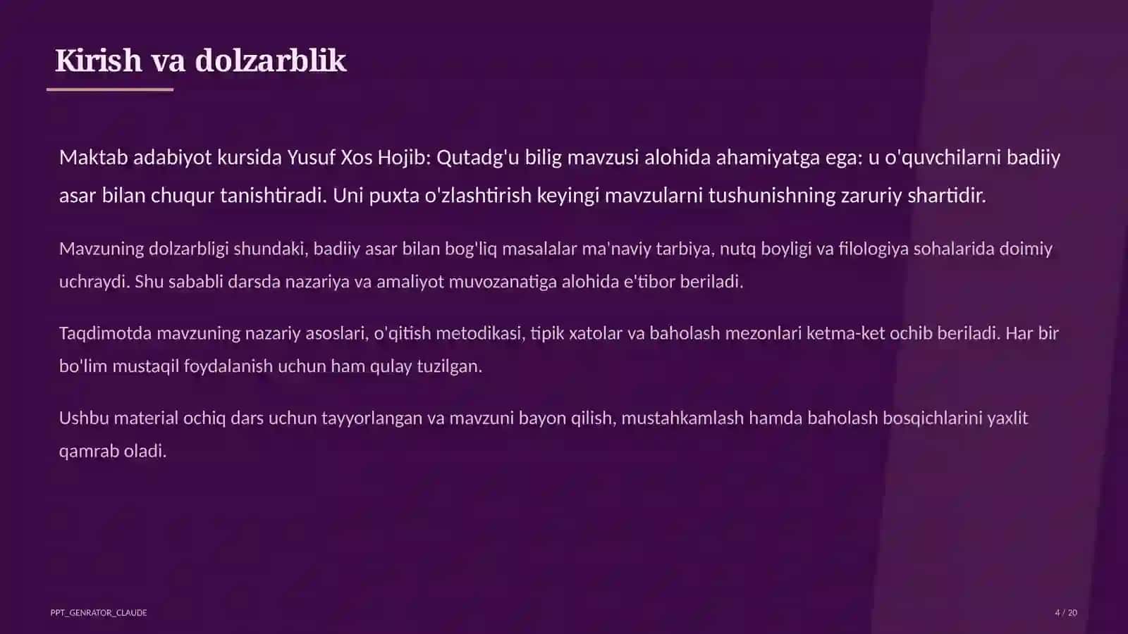 Yusuf Xos Hojib: Qutadg'u bilig (6-sinf) 4
