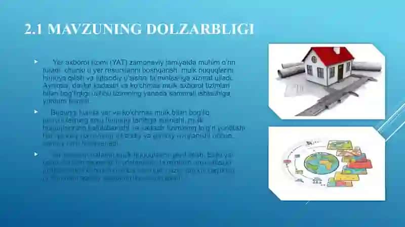 Yer axborot tiziminig davlat kadastri va ko’chmas mulk axboroti tizimlari bilan bog’liqligi 4