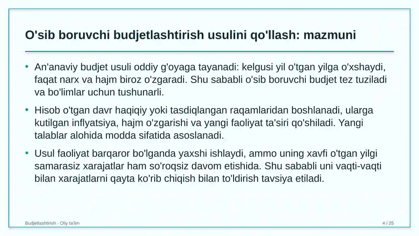 mebel ishlab chiqarishda o'sib boruvchi budjetlashtirish usulini qo'llash 2581 4